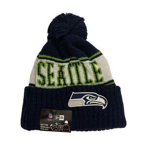New Era NFL Seattle Seahawks Pom Knit Beanie Navy/White Football Athleisure
